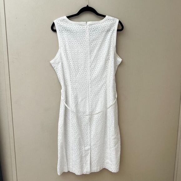 Talbots White Eyelet Lace Dress Cotton A Line - 14 - Picture 5 of 7